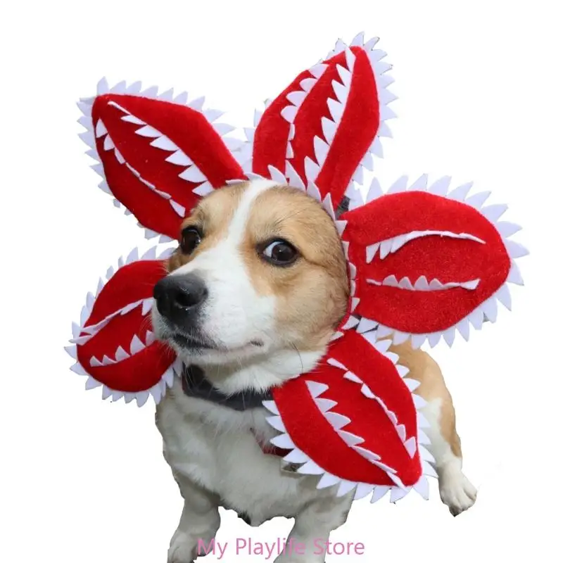 Funny Cat Hat Demogorgon Scary Flower Costume Birthday Pet Accessories Supplies  Pet Dogs Headwear Adjustable Sticker