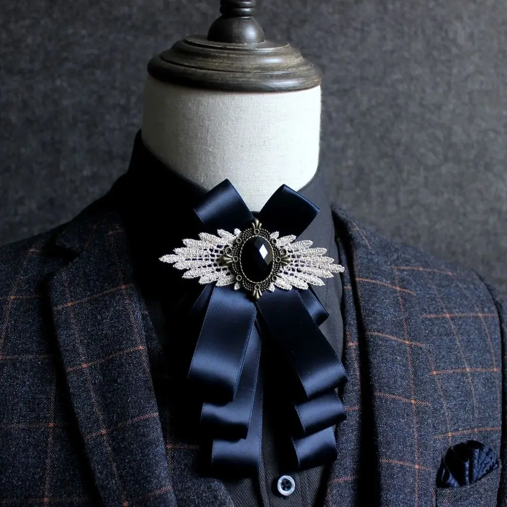 Fashion Faux Stone Men's Suit Lapel Flowers Alloy Polyester Bow Tie Necktie Neck Decoration Party Clothing Accessories for Women