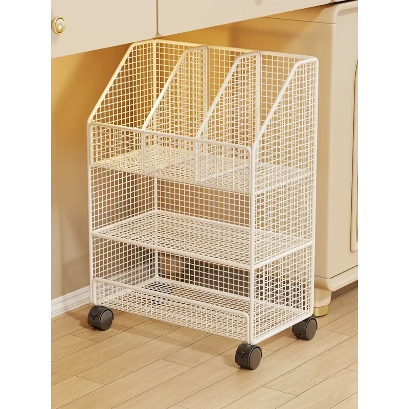 Bookshelf under Desk Shelf Classroom Movable Book Storage Student Desk Side Floor Trolley with Wheels Layered