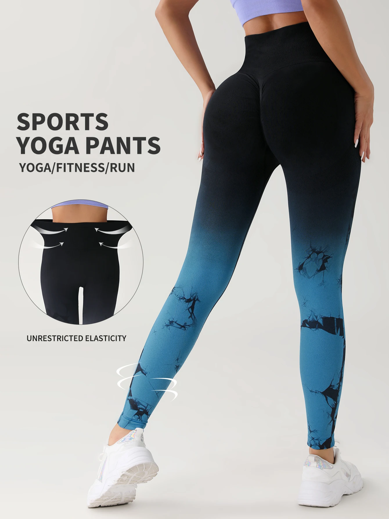 CZGUKE Nowe spodnie do jogi z efektem tie-dye, sportowe legginsy damskie, bezszwowe, z wysokim stanem, modelujące sylwetkę, damskie legginsy do ćwiczeń, odzież na siłownię.
