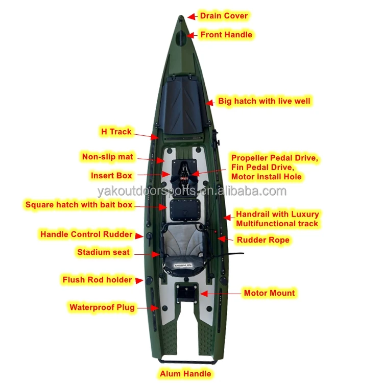 Yak Outdoors 13ft Fish Skiff Dual Propeller Pedal Drive Kayak 4m Sea Kayak for River Usage PE Plastic Hull 2 Person for Surfing view 4