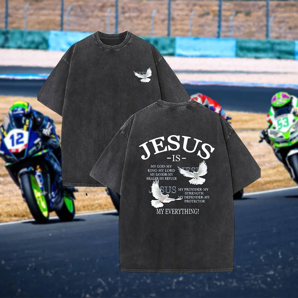 

100% Pure Cotton Washed Cotton New Men's Motorcycle T - Shirt Breathable Sweat-Absorbent Casual Stylish