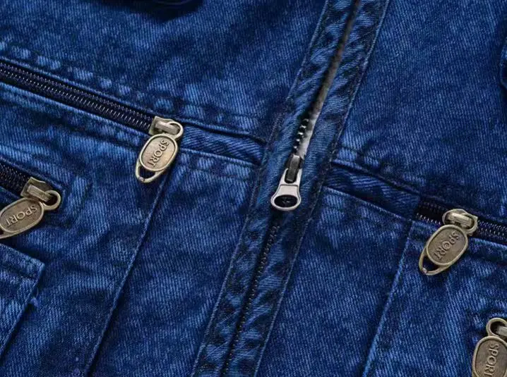 Herren-Jeansweste, Gewaschene Schneeflocken-Jeansweste, Geeignet für Freizeitaktivitäten, Angeln und Sport, mit Mehreren Taschen – Detail 5
