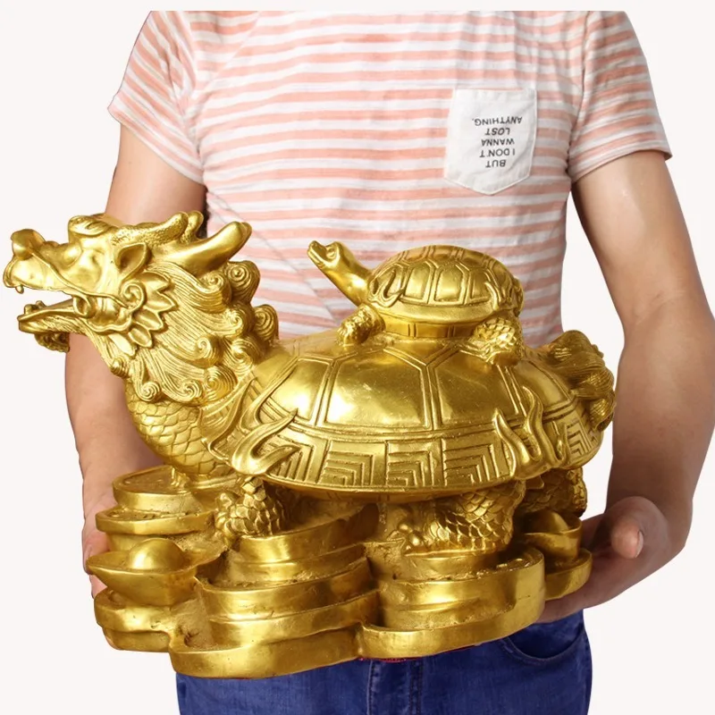 China Fengshui Home Office Ornaments Dragon Turtle Bronzeware Bronze Dragon Turtle Ornaments Metal Crafts