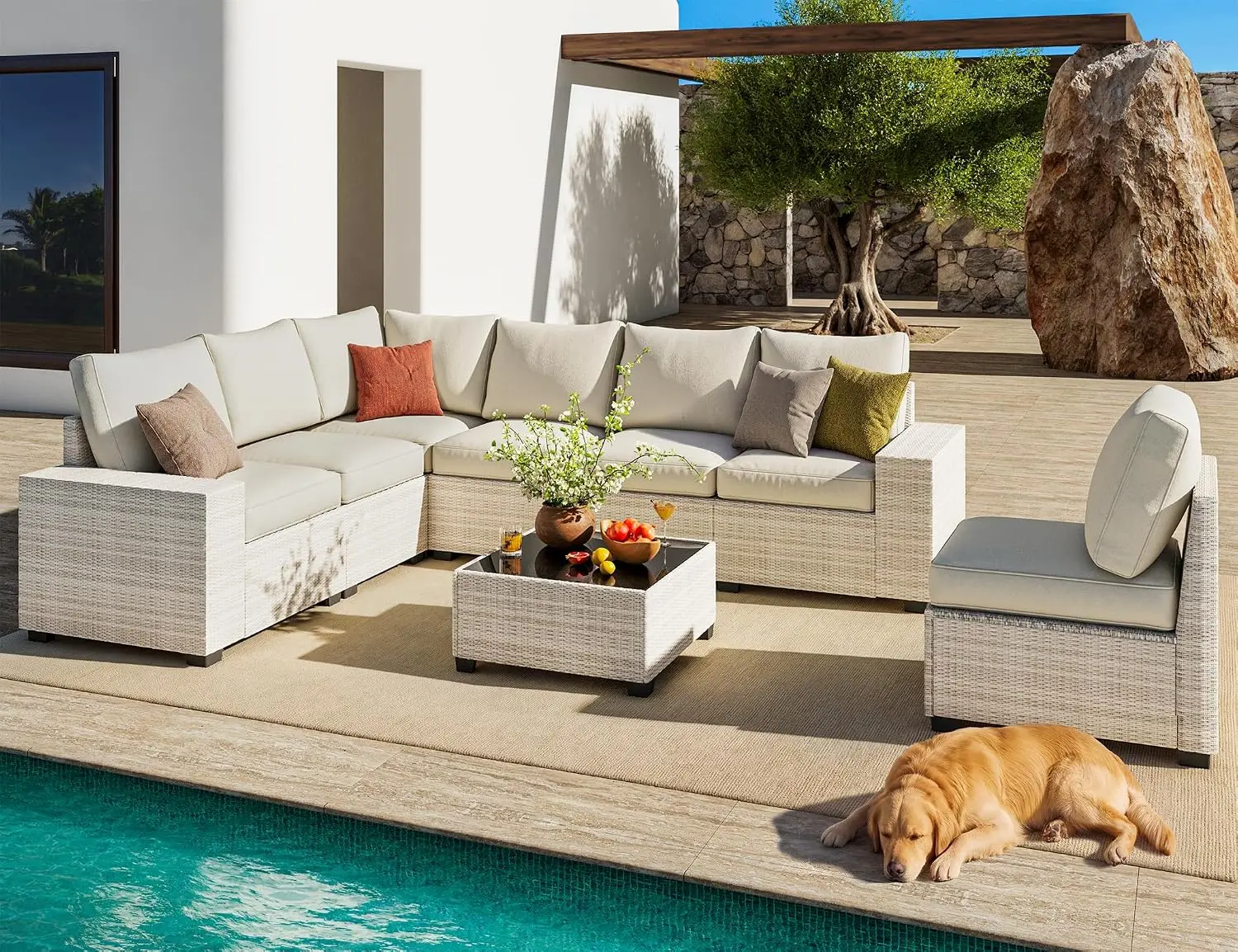 Modern Modular 8-Seat Outdoor Patio Sectional Sofa Set, Customized