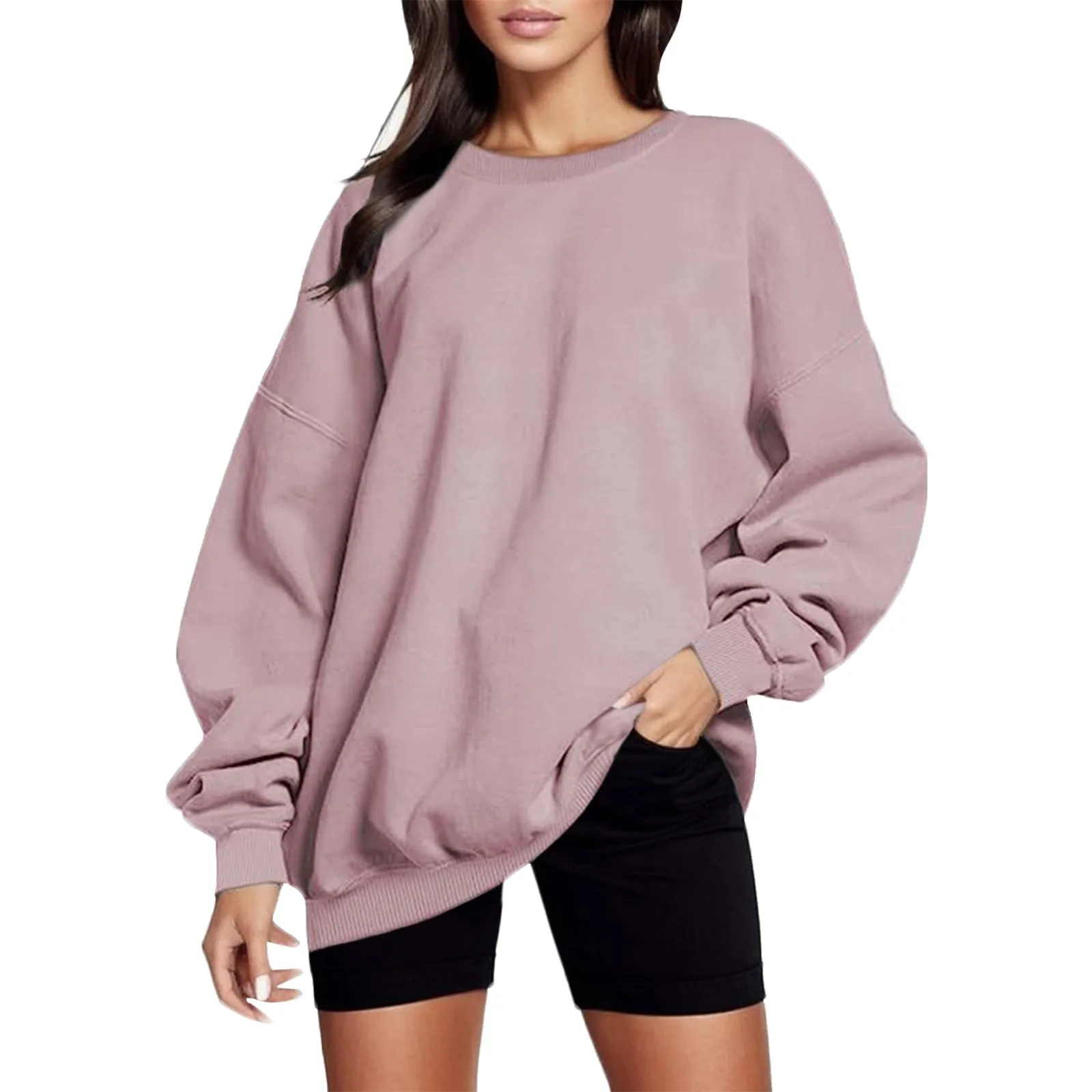 

Women Solid Color Hoodie Loose Sweatshirt Casual Long-Sleeve Pullover Drop Shoulder Sport Top Female Daily Clothing Autumn