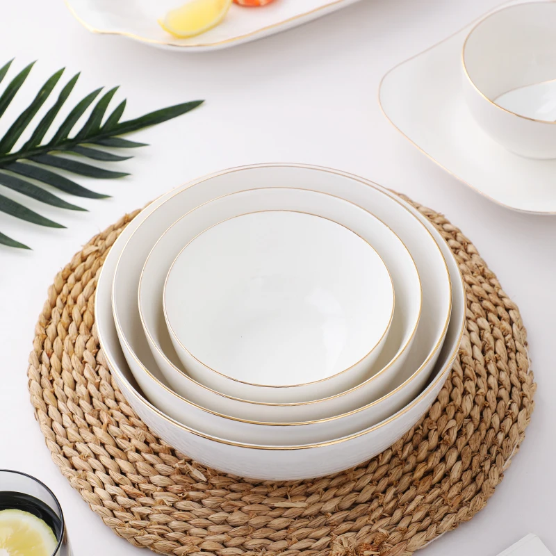 European light luxury Phnom Penh ceramic tableware white ceramic rice bowl soup bowl noodle bowl dish plate dish combination