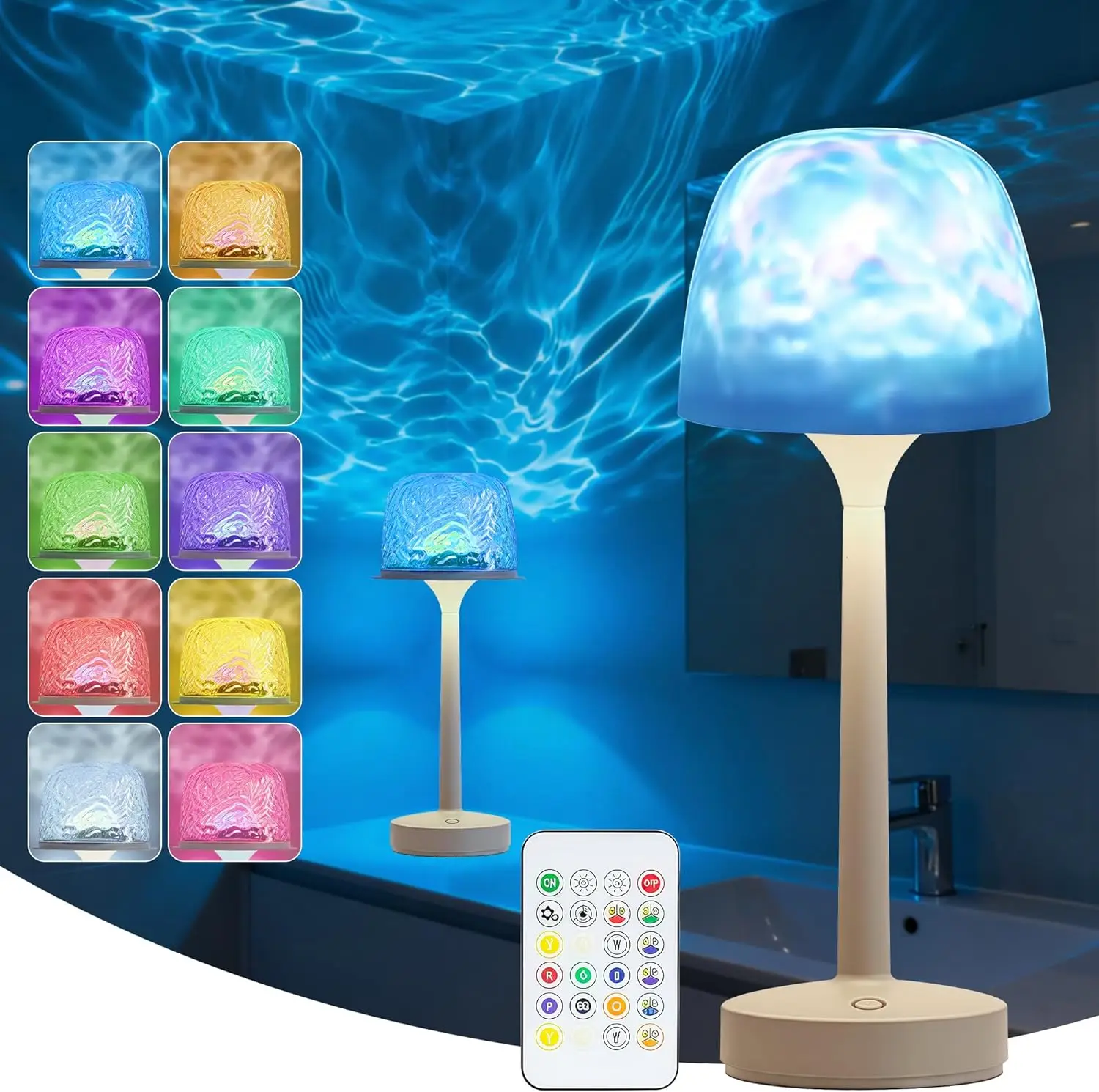 

RGB Mushroom Table Lamp with Water Ripple Projector Atmosphere Light Hotel Bar Bedroom Living Room Desk Lamp Decorative Lighting