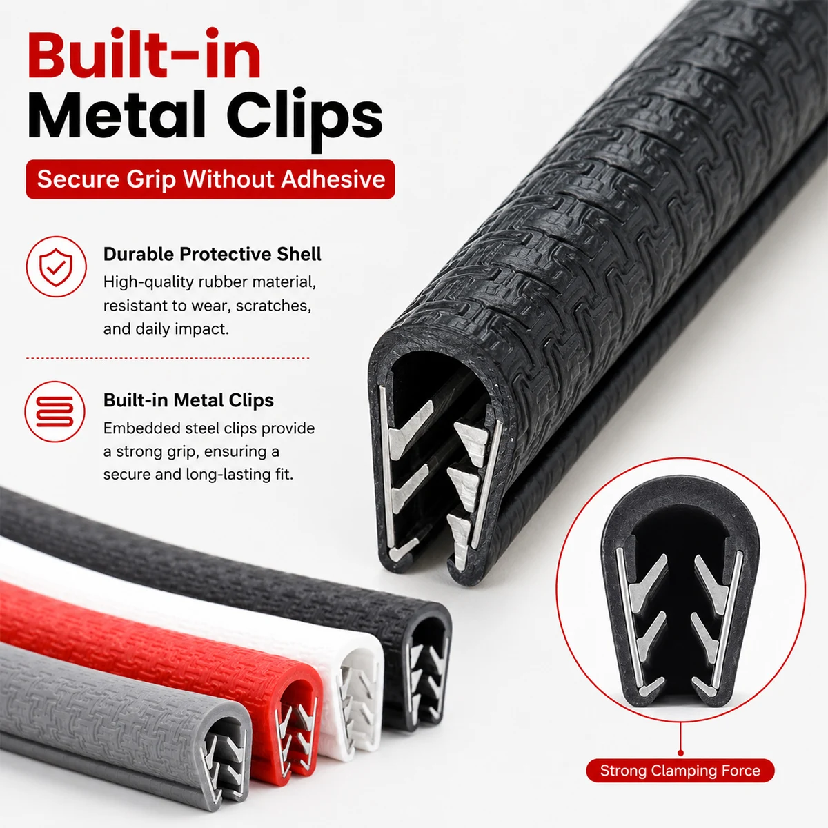 PINMOAP Car Door Edge Protector U Shape Edge Trim Metal Clips No Adhesive Needed Flexible Protector Strip for Cars SUVs Trucks