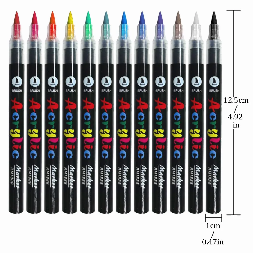 12-60 Farben Acrylfarben-Marker-Set, Farbstifte, weiche Pinselspitze für DIY-Handwerk, Holz, Stoff, Glas, Leinwand, Steinmalerei, Ballon – Detail 9