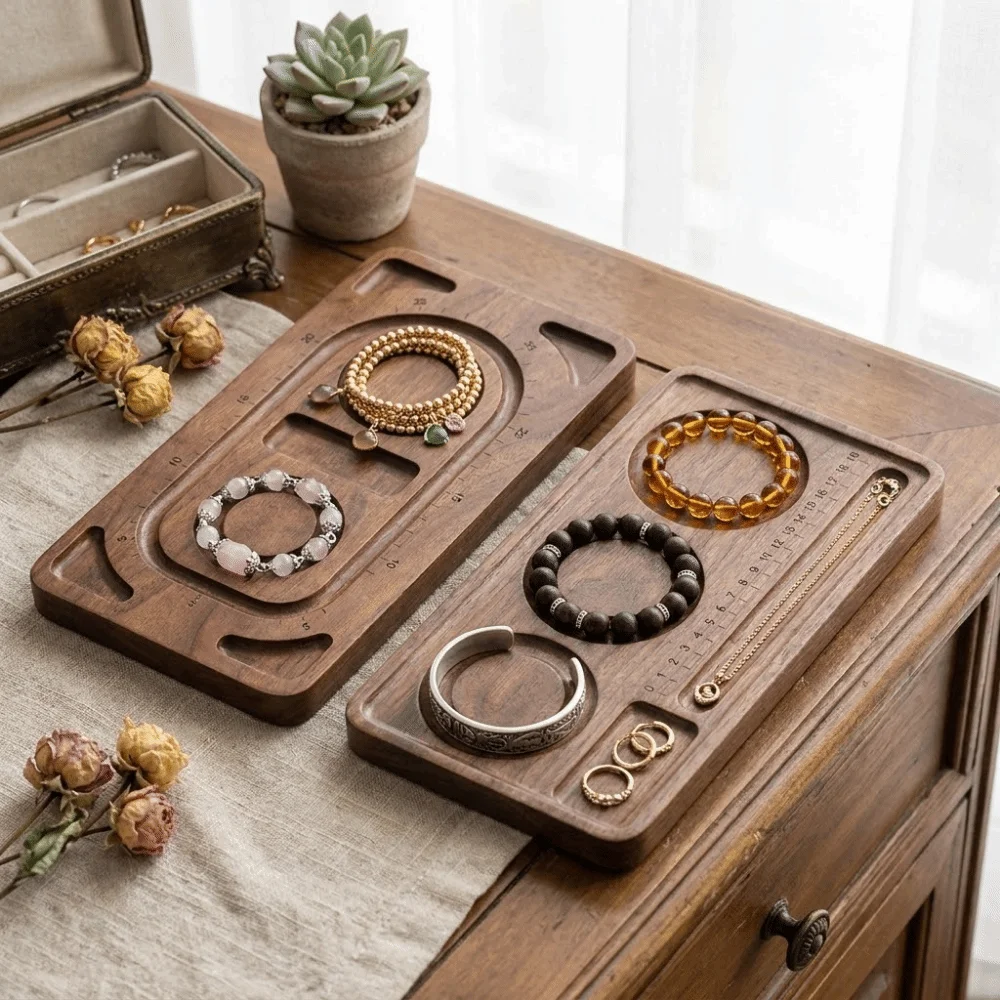 

Creative Wood Bracelet Sizing Tray DIY Sturdy Wood Jewelry Display with Scale Vintage Bead Board Storage Containers Crafts DIY