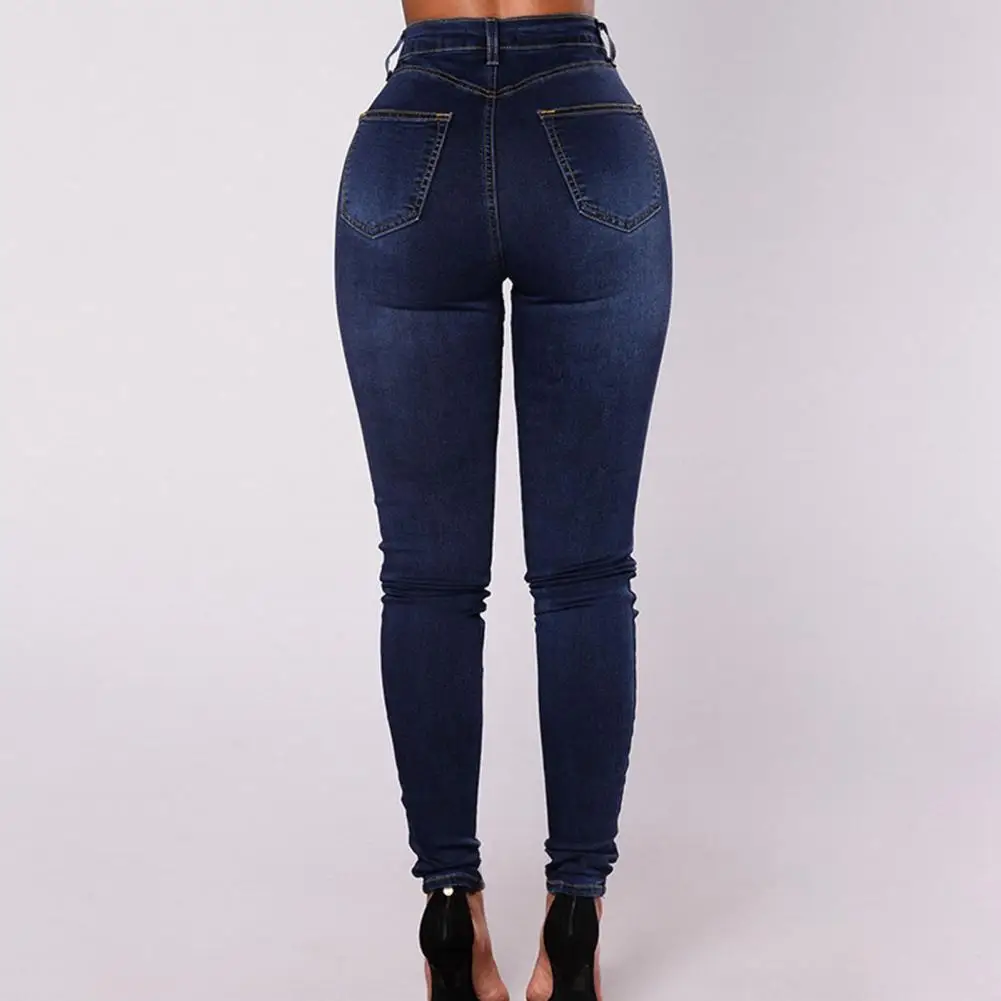 Women High Waist Pencil Jeans Vintage Skinny Double-breasted Pockets Push Up Full Length Denim Pants Trousers Female Clothing