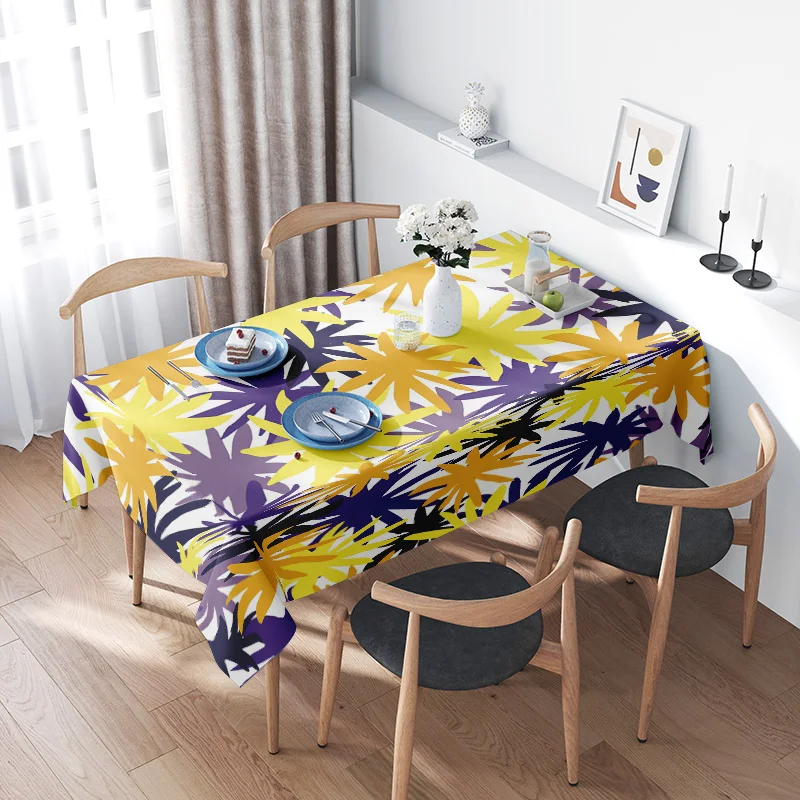 

Modern Floral Tablecloth: Vibrant Yellow Purple Design for Dining Room Decoration Non-Slip Waterproof Fabric, Easy-to-Clean Food