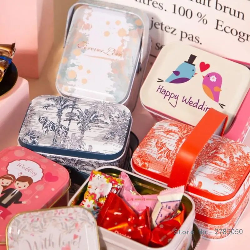 Vintage Suitcase Storage Tin With Lids Cute Printed Candy Cookie Organizer Metal Gift Boxes Wedding Birthday Party Decorative