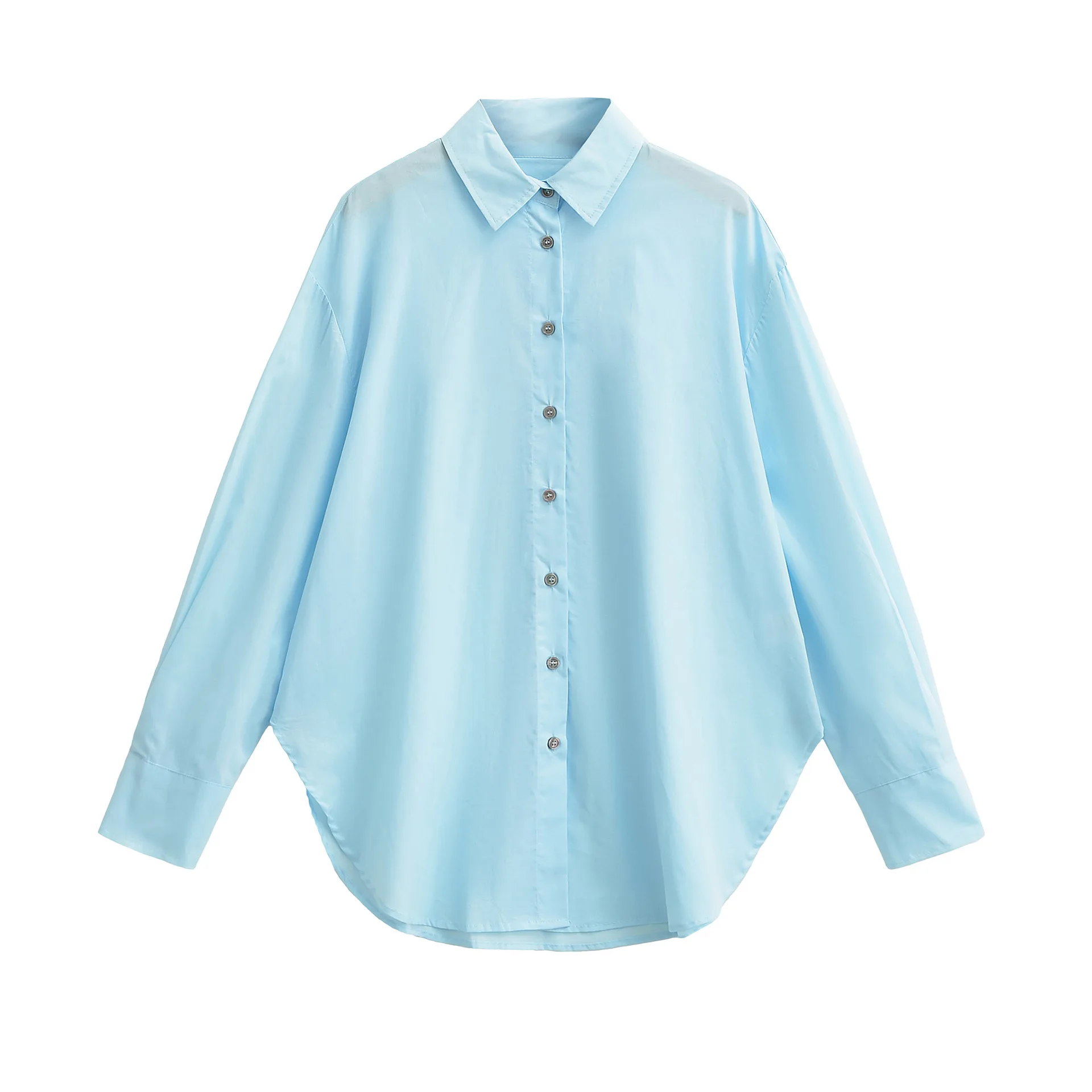 Camicia ampia da donna in tinta unita monopetto con colletto rovesciato a maniche lunghe casual di nuova moda, 2 colori