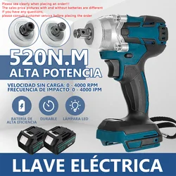 Brushless Cordless Chave de Impacto Elétrica, Ferramenta Elétrica Recarregável, Compatível com Bateria Makita, 18V