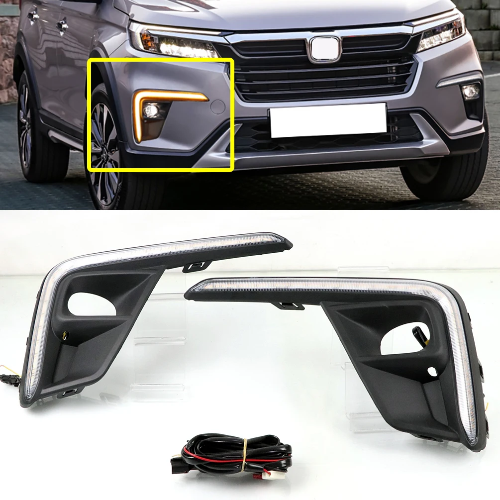 Fit for Honda BR-V BRV 2022 2023 LED Daytime Running Light Fog Lamp Sequential Yellow Turn Signal Relay Car 12V LED DRL