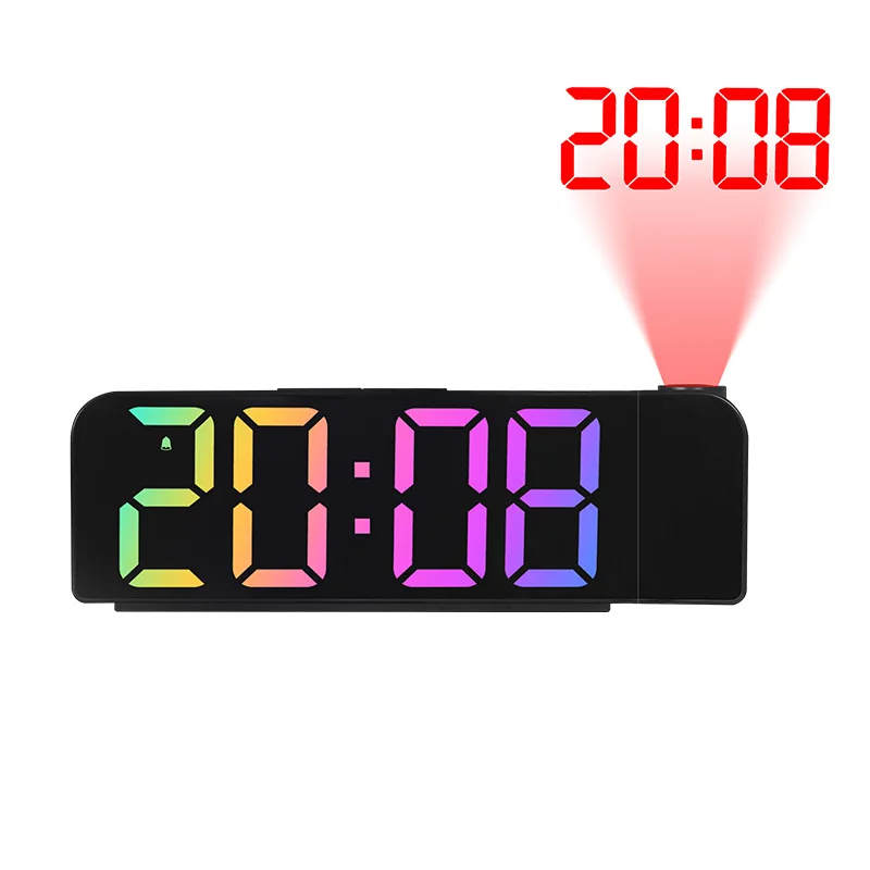 

NEW LED Digital Projection Alarm Clock Electronic Desktop Clocks 180° Rotation Snooze Display Time Bedroom Bedside Mute Alarm