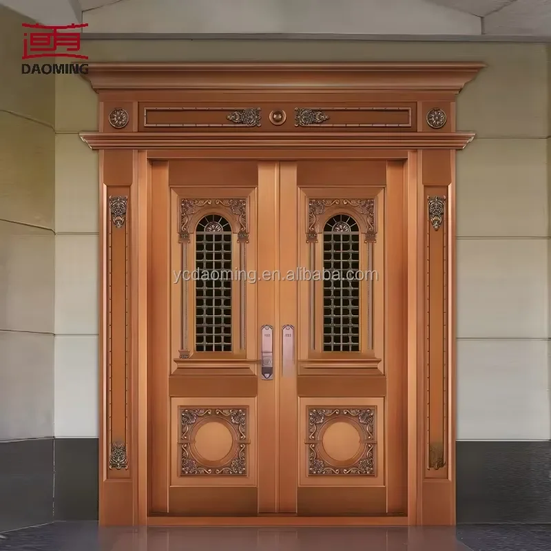 Daoming Modern Copper-Styled Steel Entry Door for Villa Hotel Swing Open Customizable Color/Size Mediterranean