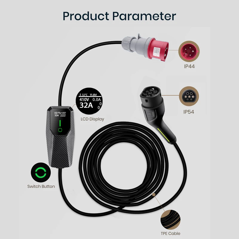 Junsun ev charger wallbox 7kw 32A 3.5KW 16A 3Phase 11KW 16A 22KW 32A Type 2 Car fast charging plug to plug chargeur for tesla