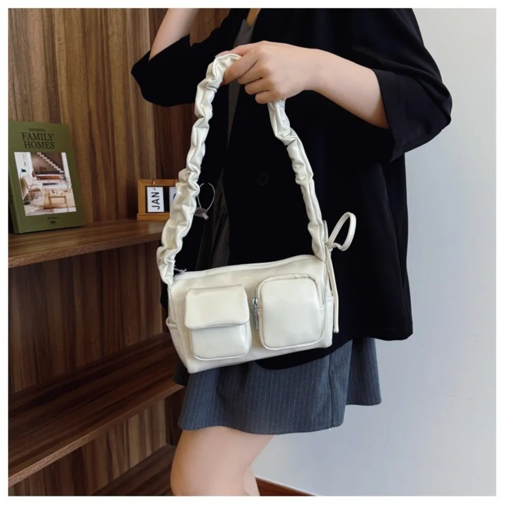 New PU Leather Underarm Bag Multi Pocket Zipper Shoulder Bag Solid Color Messenger Bag Women