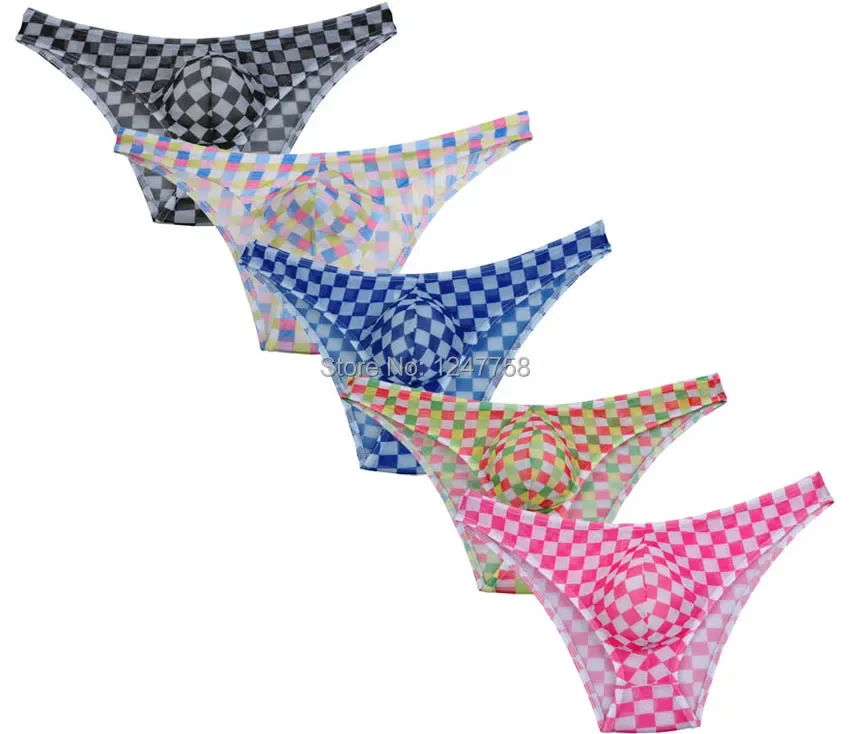 

5Pcs/Lot Sexy Men's Underwear Airy Mesh Mini Cheek Sissy Base Pants Pouch Plaid Briefs