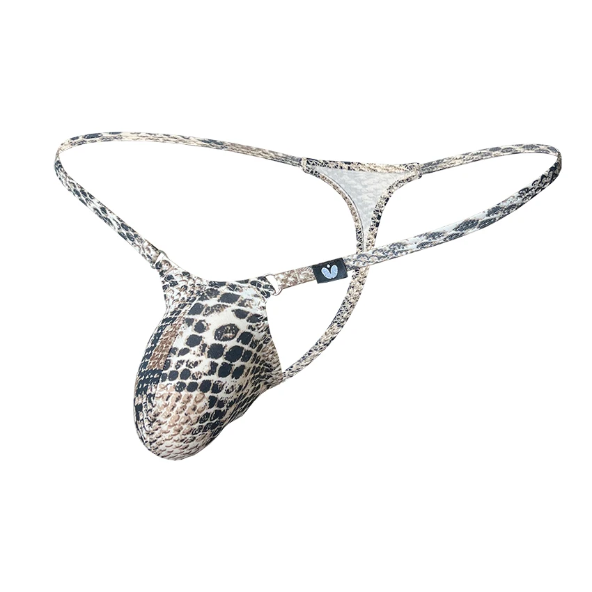 

Men's Sexy Low-Waist Leopard Print Thong Pants Cotton Feel Stretch T-Back Underwear Personalized Pouch