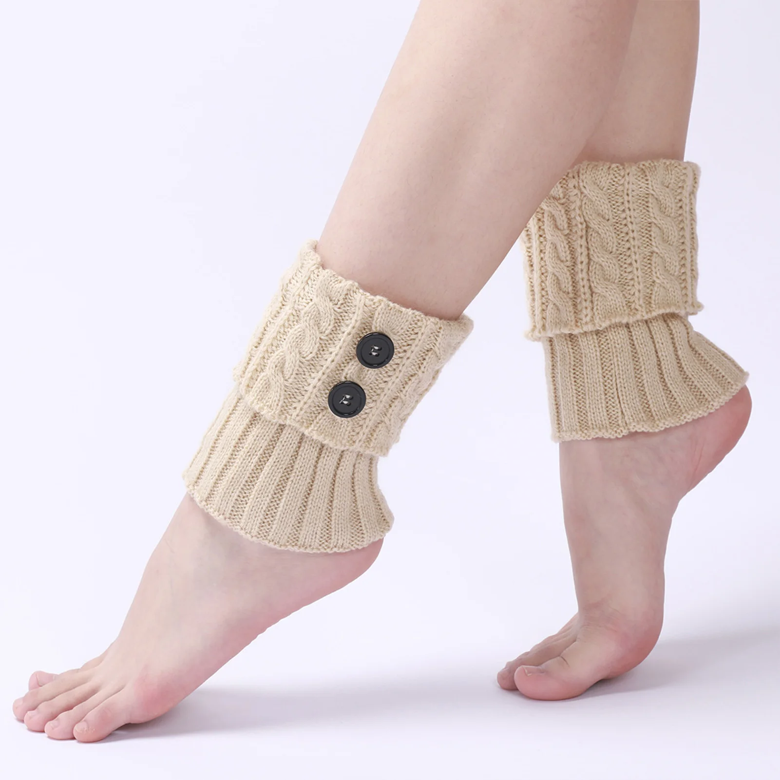 Calcetines cálidos tobilleros de punto para mujer, calentadores de piernas bonitos con diseño de botones, para fiesta, Yoga, senderismo, accesorios