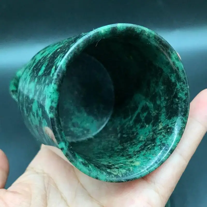 Dark Green Jade Teacups Health Gongfu Teaware Healing Magnetic Stone Straight Cup Genuine Chinese Jades Kung Fu Teaset