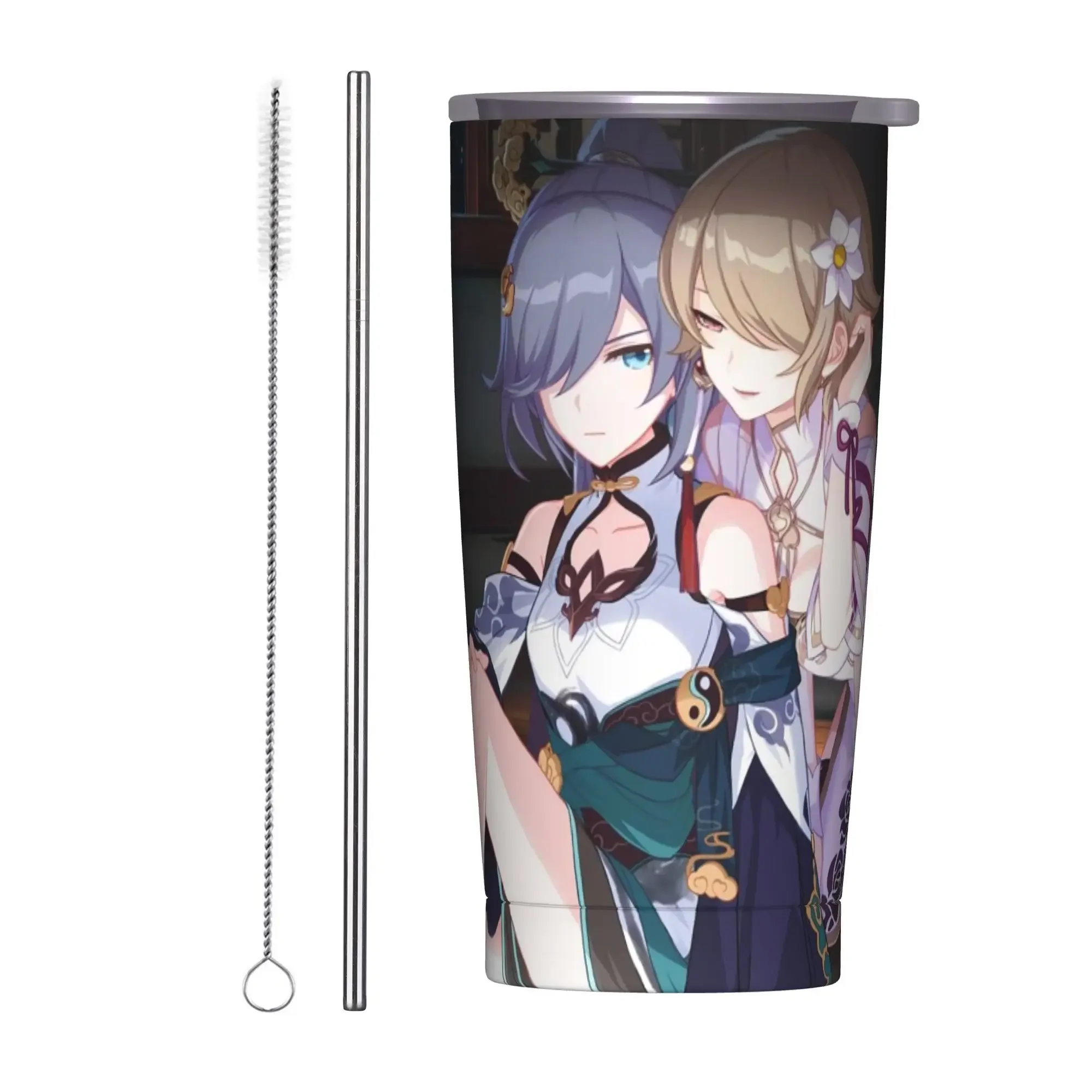 Honkai Impact Anime Insulated Tumbler with Straws  Vacuum Thermal Mug Outdoor Travel Hot Cold Drink Cup, 20oz