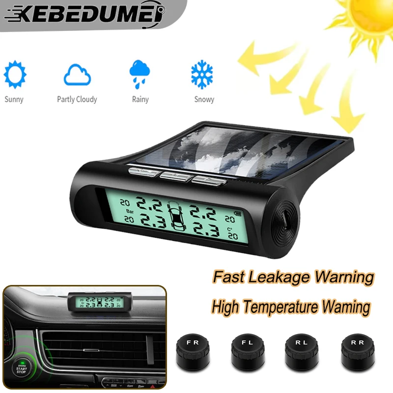 

Intelligent TPMS Solar Tyre Pressure Monitoring System Parking Sensors Display Tyre Pressure Temperature Warning with 4 Sensors
