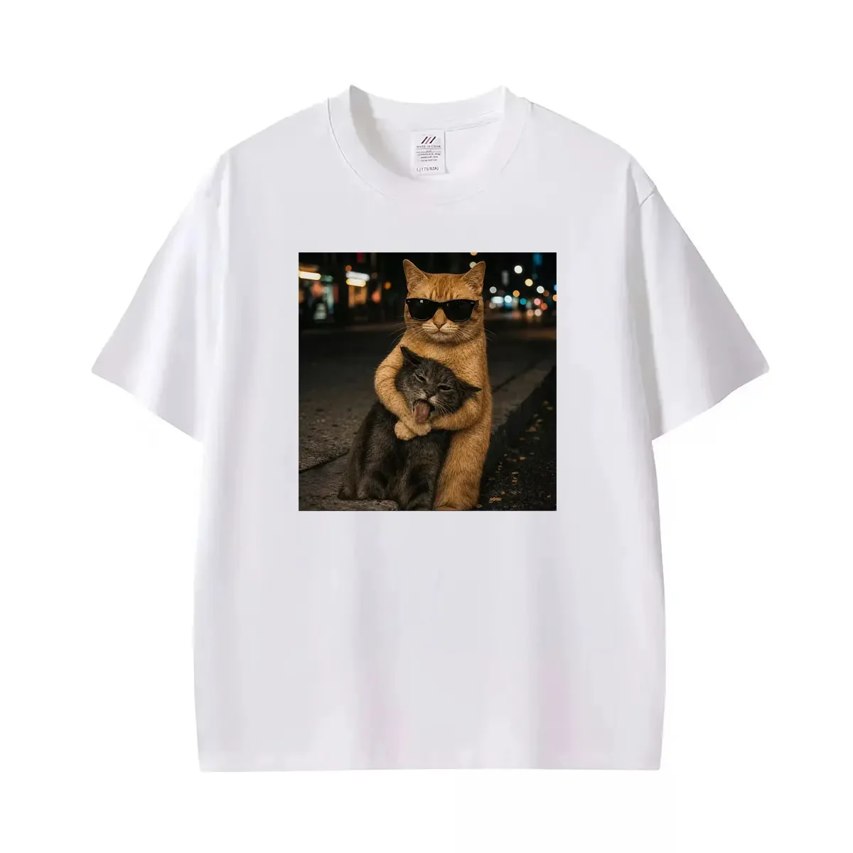 Funny Hugging Cats Vintage Graphic T Shirt  Clothing Fashion Oversized Loose T-shiCasual T-shirt Streetwear