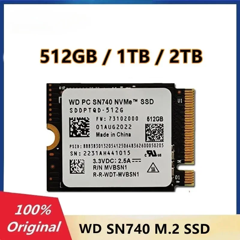 For W-estern Digital WD SN740 2TB 1TB 512GB M.2 SSD 2230 NVMe PCIe Gen 4x4 for Microsoft Surface ProX Surface Laptop3 Steam Deck