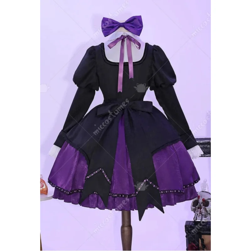 

CyMiccostumes женские чулки косплей костюм черное фиолетовое готическое платье и пояс с полосатыми чулками и галстуком-бабочкой