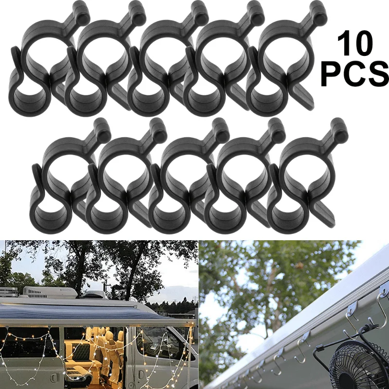 

For RV Tent Hangers Light Hanger Black Plastic Awning Hooks Clips 10Pcs Caravan Camper Camping Rope Clamp Tent Hooks Accessories