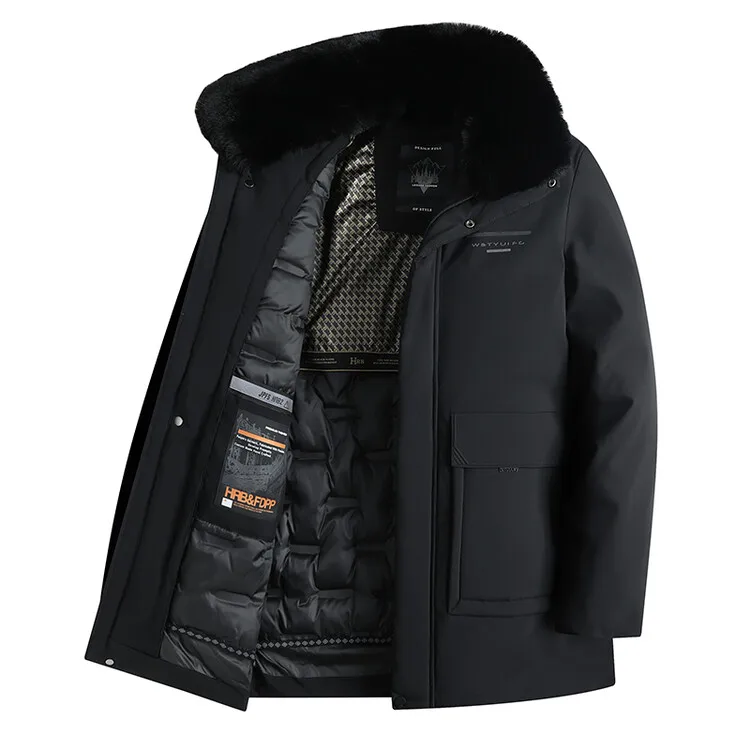 Winter Coat Men's Plush and Thick Cotton Jacket Detachable Fur Collar and Detachable Inner Liner Medium Length Parkas