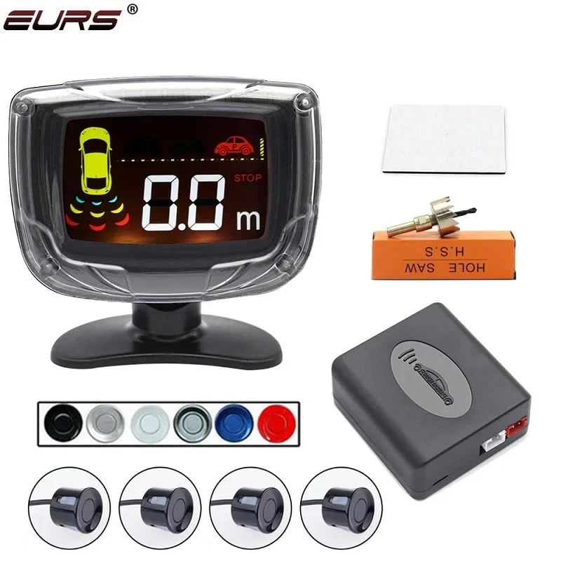 

EURS Car Parking Sensor Kit With 4 Sensors 22mm LCD Screen Reverse Radar Sound Alert Indicator System Monitor Backlight Display