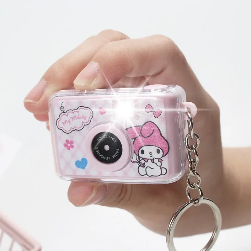 Sanrio Kawaii Keychain Cute Cartoon My Melody Kuromi Cinnamoroll Key Ring Camera Pendant LED Lighting Ornaments Jewelry Gifts