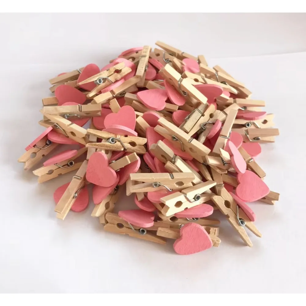 50Pcs/Pack Mini Heart Love Wooden Clothes Photo Paper Peg Pin Clothespin Craft Postcard Clips Home Wedding Decoration