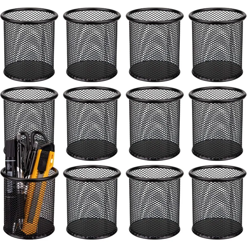 12 عبوة من حامل الأقلام المعدنية للمكتب - منظم أقلام المكتب الشبكي الأسود #1