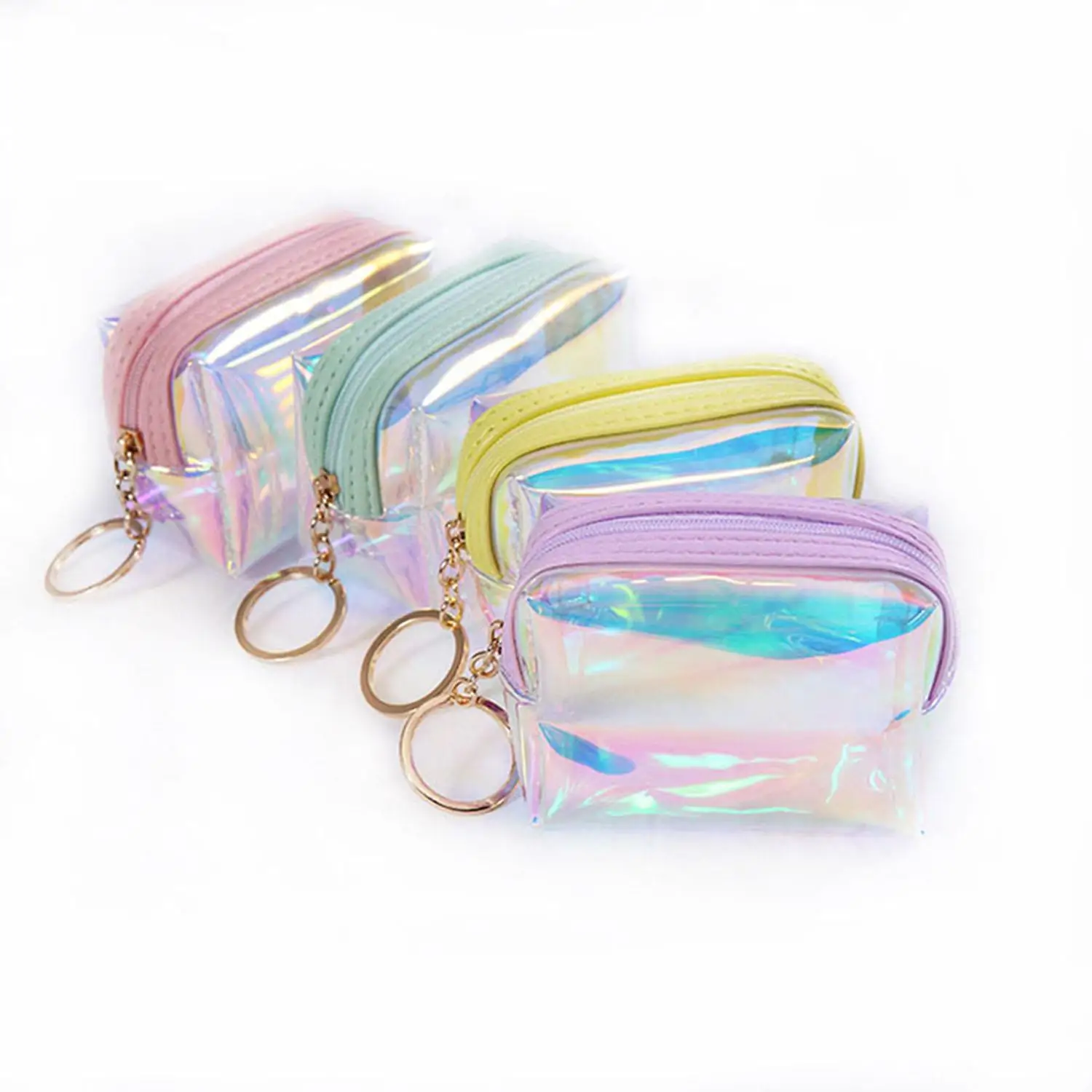 PVC Laser Cosmetic Bag Transparent Coin Purse Women Makeup Case Keychain Small Lipstick Bag Mini Wallet Portable Purse