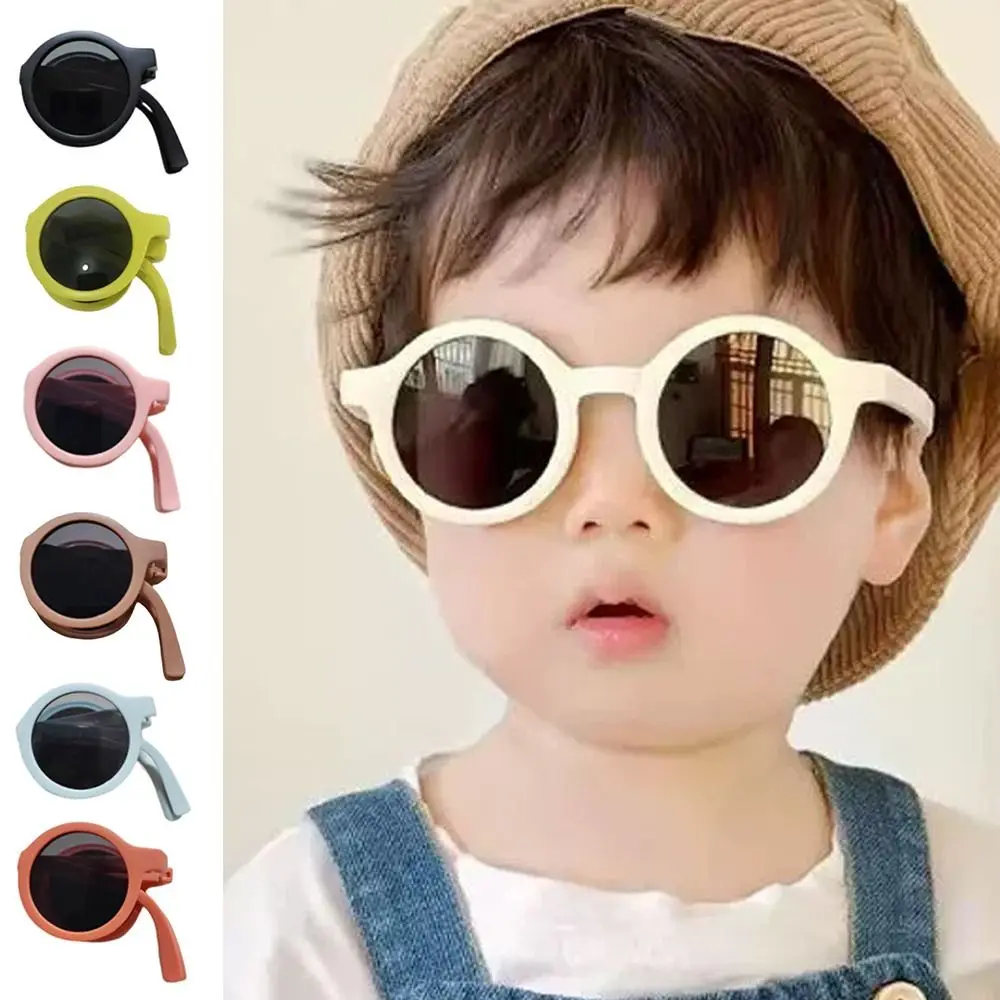 Candy Colored Children's Sunglasses Round Frame Foldable Design Macaron Colored Glasses Sun Protection Macaron Colored