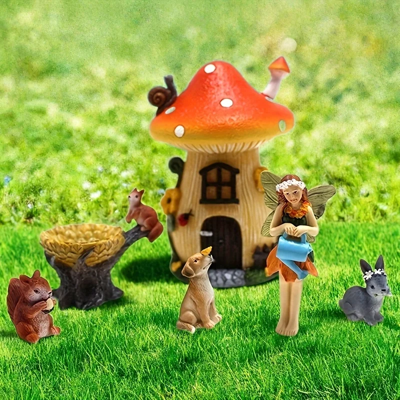 

Fairy Garden Mini Resin Figurines Animals Decor Mushroom House Outdoor Ornaments, Miniature mushroom house Mini Figurines with S