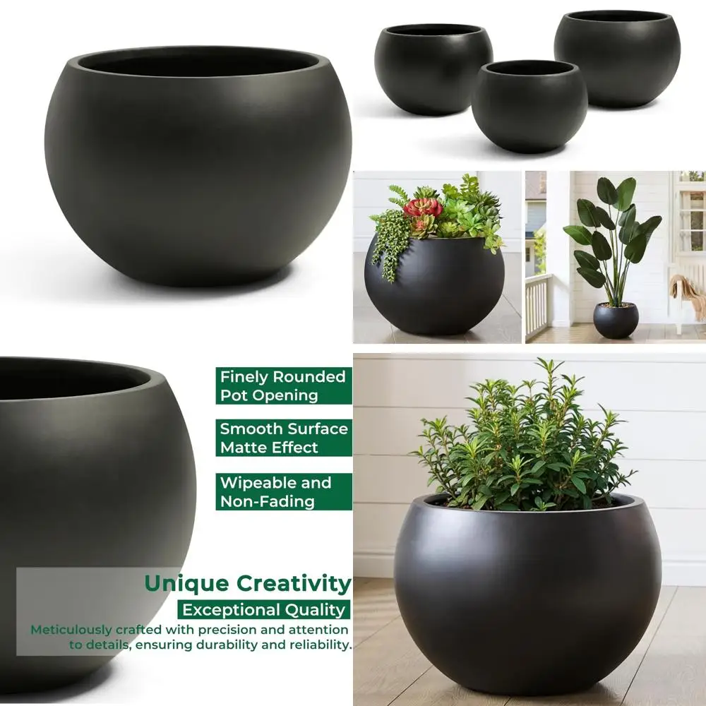 

Круглый кашпо из черного волокна диаметром 15,8 дюйма с дренажем и съемной заглушкой для внутреннего и наружного использования