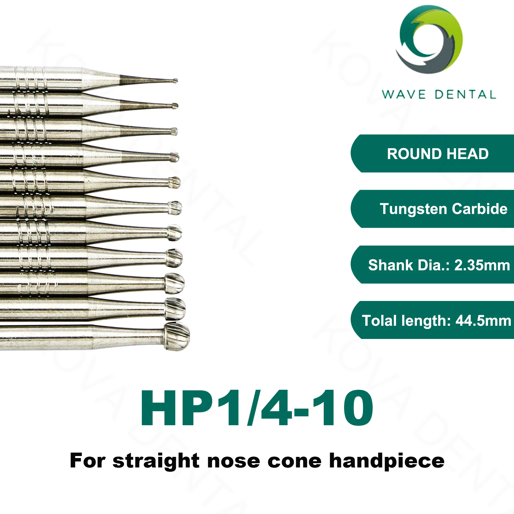 WAVE Dental Burs Tungsten Carbide Drill Bits Round Ball Head HP Dia. 2.35mm Fit Straight Nose Cone Handpiece Dental Lab Tools