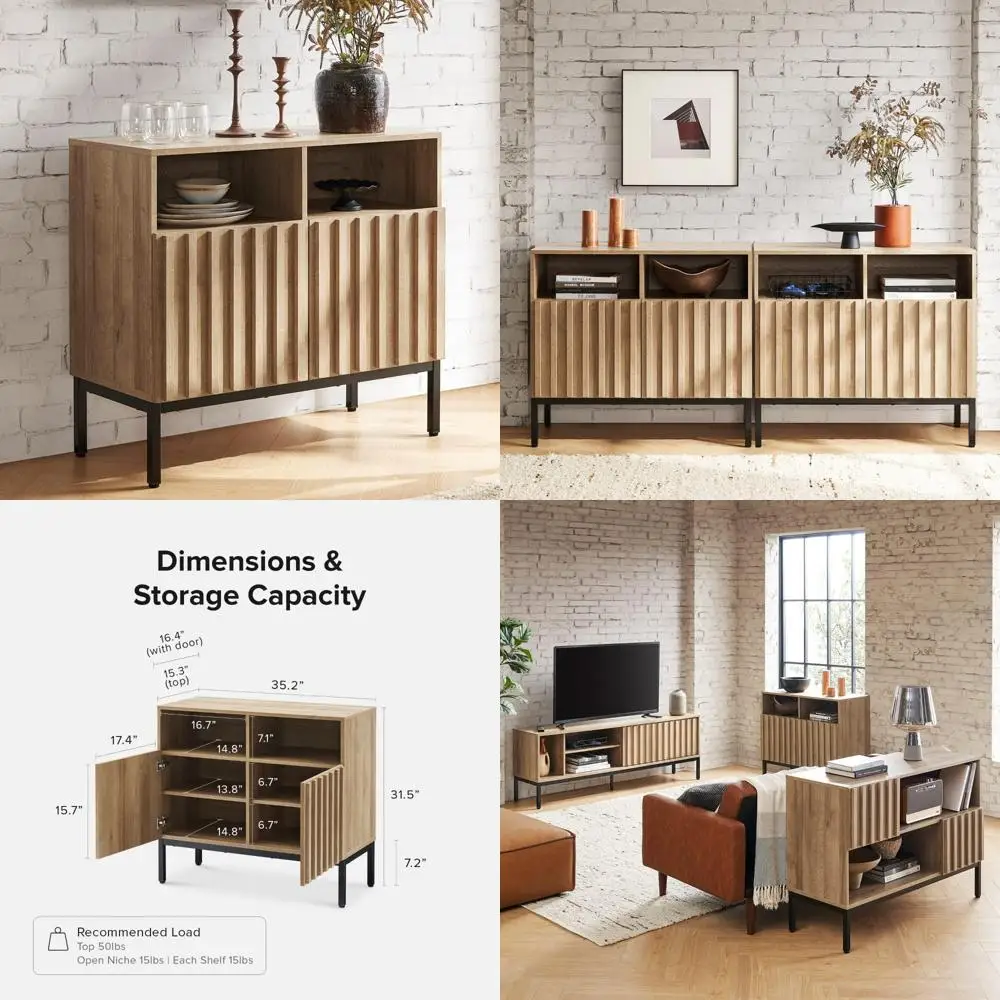 Mueble tipo buffet rústico de estilo industrial, aparador moderno con puerta estriada, consola decorativa ajustable