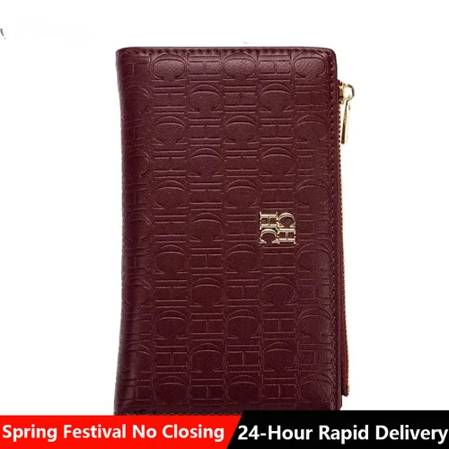 CH-Bolso corto de cuero con cremallera y estampado de letras para mujer, monedero de nueva tendencia, bolsa de lujo, tarjetero, Estuche de transporte