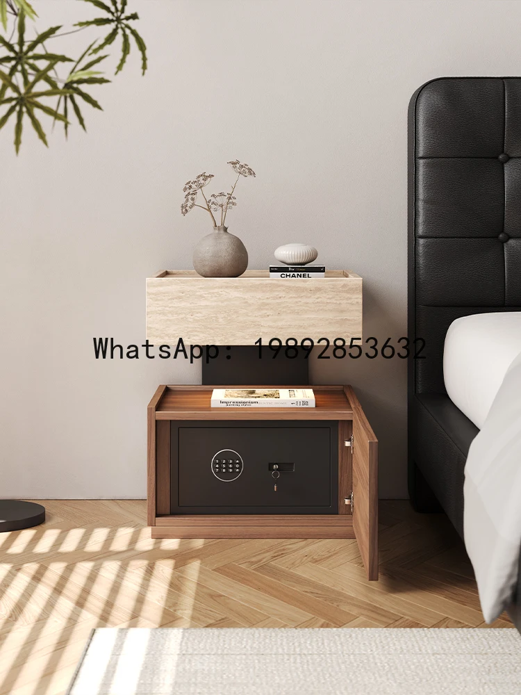 XL Solid Wood Bedside Cabinet with Safe Integrated Storage Cabinet High-End Feel with Password Lock Bedside Cabinet