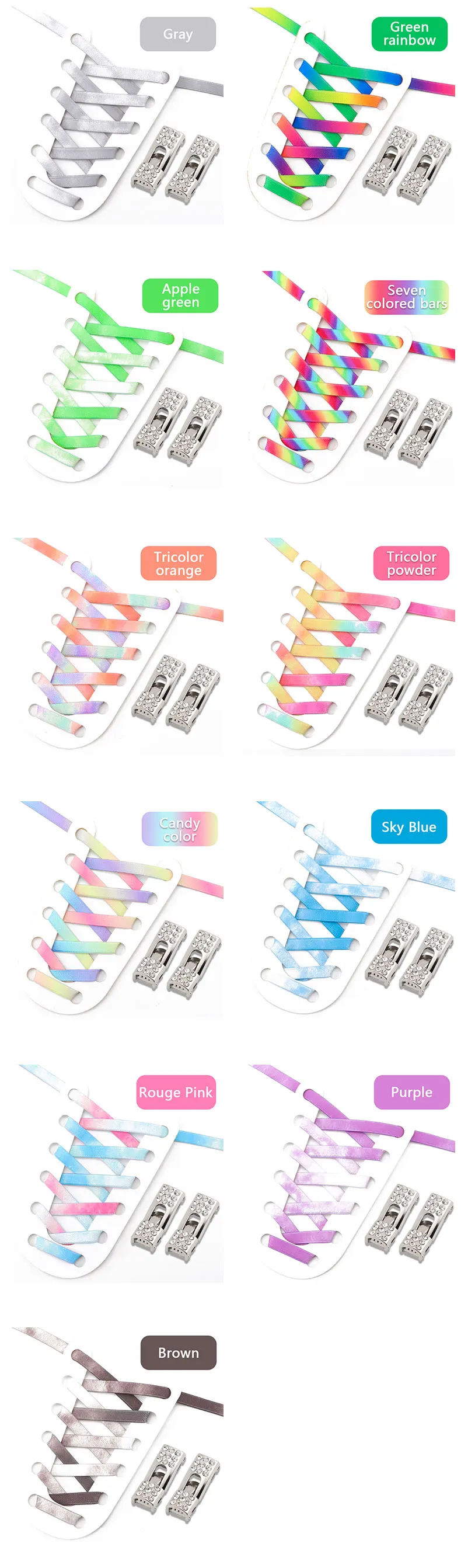 Diamant-Kreuzschloss-Schnürsenkel, Regenbogenfarbene, elastische, flache Schnürsenkel für Sneaker, ohne Schnürsenkel, für Kinder und Erwachsene, Gummibänder, Schnürsenkel – Detail 9