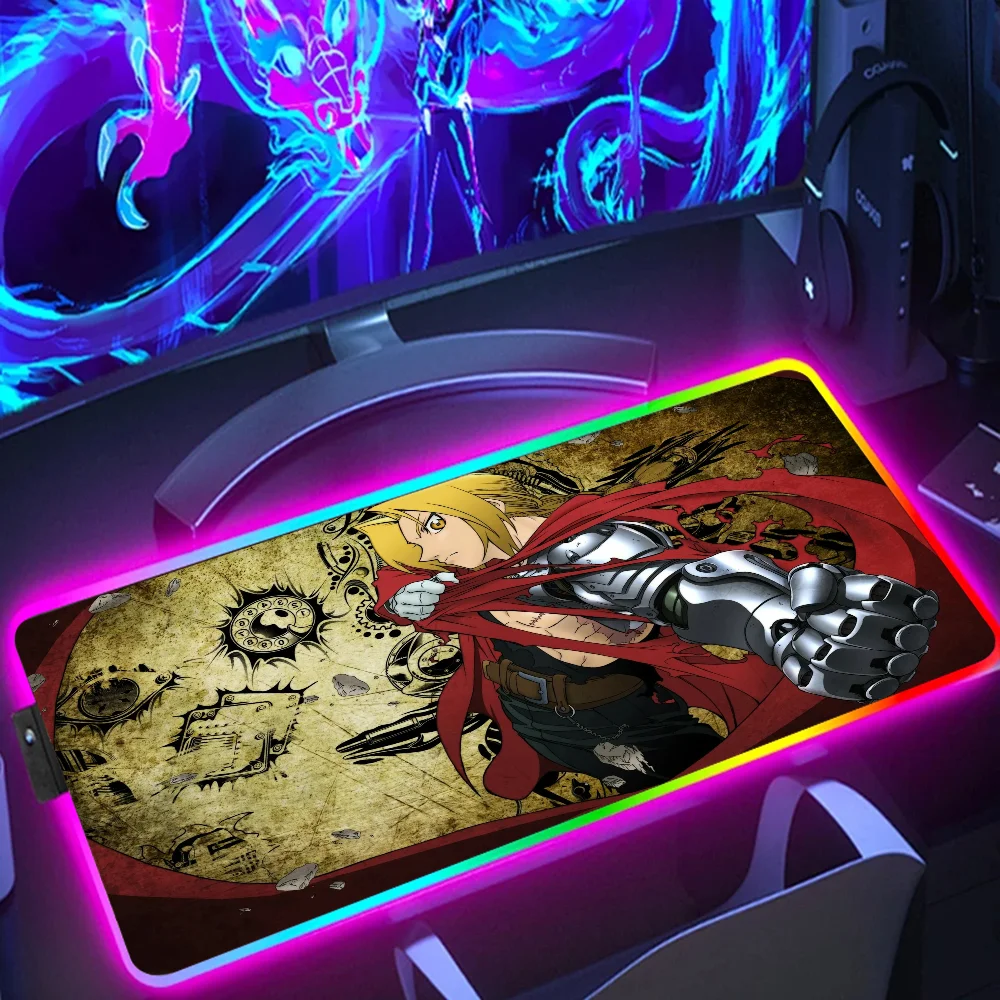 

RGB Xxl Gamer Keyboard Mouse Pad Big Anime Fullmetal Alchemist LED Glowing Mause Mats Rubber Gaming Computer Mousepads 900x400